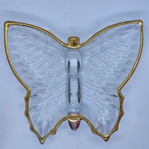 MCM VINTAGE Jeannette glass butterfly clear gold trim open candy dish.